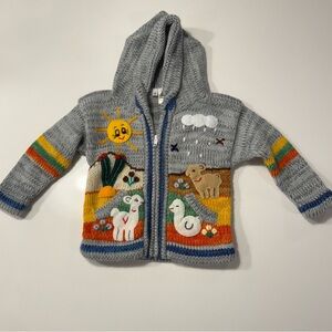 Alpaca Leal‎ Colorful Hooded Full Zip  Baby Boy Sweater Alpaca Warm Size 3-6mo